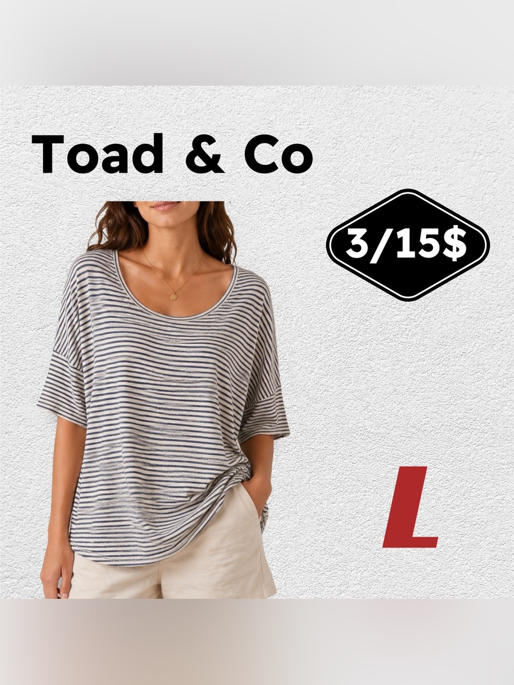 🔶3/15$✌️FAIR TOAD & CO | L | Outdoorsy Scoop neck Blue Striped Tee❗️read